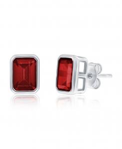 Серьги-гвоздики из стерлингового серебра, прямоугольные, с фианитами, с камнем-талисманом по знаку зодиака Simona, Garnet