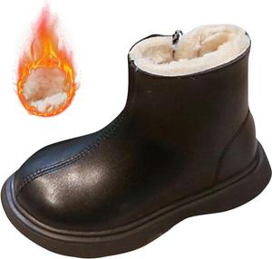 Детские ботинки для девочек и мальчиков с утепленным флисом до щиколотки, боковая молния, теплые мягкие пушистые ботиночки на снег, 2025 год, обувь с искусственным мехом Generic, Black