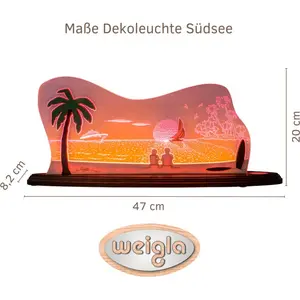 Светодиодный декоративный светильник Südsee, дерево и акриловое стекло, КРАСНО-НАТУРАЛЬНО-КОРИЧНЕВЫЙ, LED-модуль 1 шт. Нейтральный белый Свет гарантированно из Эрцгебирге, декоративная лампа для интерьера, декоративный светильник Weigla, красный