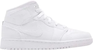 Кроссовки Air Jordan 1 Mid BG Triple White, белый