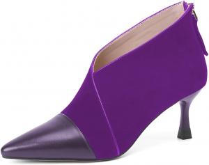 Женские удобные ботильоны YDN с глубоким вырезом V, заостренным носком, шпилькой, невысоким каблуком, короткие ботинки на молнии с комбинированной замшей, для платья, офиса и повседневной носки, размер 4-15 US, Purple