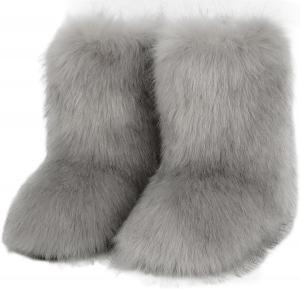 Женские пушистые зимние ботинки с искусственным мехом, средней высоты, на плоской подошве Urmycos, Light Grey
