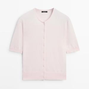 Кардиган Massimo Dutti Short Sleeve Knit, бледно-розовый