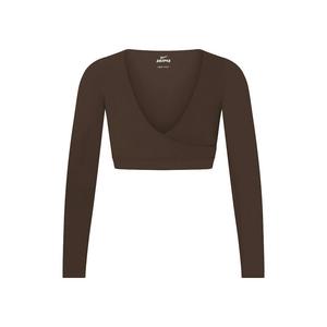 Топ Nike x SKIMS Matte Wrap Long Sleeve Cropped, темно-коричневый