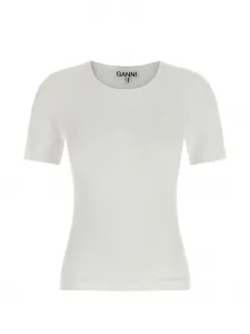 Трикотажная футболка с вышитым логотипом Ganni, белый