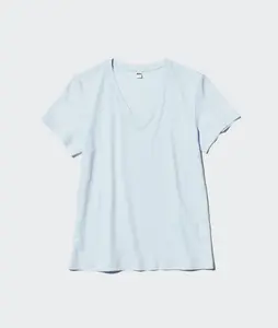 Футболка Uniqlo Slub Cotton V Neck Short Sleeve, 60 светло-синий
