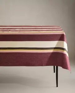 Скатерть Zara Home Striped Cotton X Collagerie, 150 x 250 см, кремовый/темно-красный