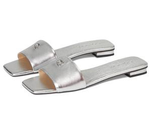 Сандалии COACH Sculpted C Metallic Leather Flat Sandals, серебряный
