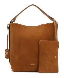 Замшевая сумочка светло-коричневого цвета с ручкой. Kazar, коричневый