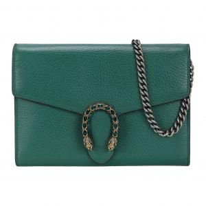 Миниатюрный кожаный кошелек на цепочке Дионис зеленый GUCCI