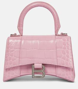 Сумка-тоут Hourglass Small с тиснением под крокодила Balenciaga, розовый