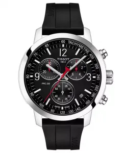 Мужские часы Swiss Chronograph PRC 200 с черным резиновым ремешком, 43 мм Tissot