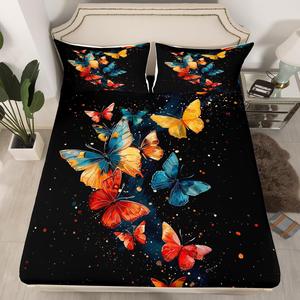 Erosebridal Комплект постельного белья с водяными бабочками в винтажном стиле, Red Blue Yellow