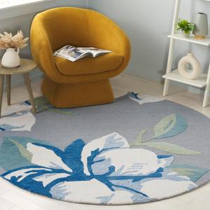 Ковер SAFAVIEH, 183 x 183 см, Jardin Collection, Grey & Ivory, ручной работы из шерсти, цветочный и ботанический узор, идеально для гостиной, прихожей, спальни (JAR403F-6R)