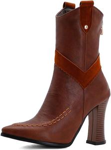 Женские ковбойские ботильоны с зауженным носком, сзади на молнии, на высоком каблуке, вестерн, короткие нарядные ботинки JOEUSTY, Dark Brown-Velvet Lined