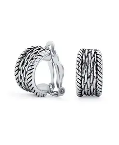 Широкие серьги-клипсы в виде полукольца из витой цепочки для непроколотых ушей из окисленной позолоченной латуни Bling Jewelry, grey