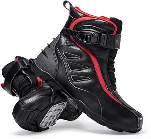 Мужские и женские мотоциклетные ботинки DZBAJRQM- дышащие, мотоциклетные боевые ботинки, уличная модная обувь для езды, поддержка щиколотки, противоскользящая подошва, черный/красный