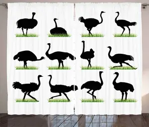 Штора ABAKUHAUS Rustic Ostrich, силуэт животного, трава, универсальная ленточная штора для гостиной с петлями и крючками, 280 x 175 см, цвет папоротниково-зеленый, белый Abakuhaus