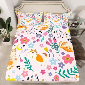 Erosebridal Комплект постельного белья Full Floral Cat с милыми розовыми котиками и цветочным принтом, Cat