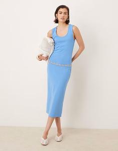 Платье миди Mango из плотного трикотажа с круглым вырезом цвета морской волны