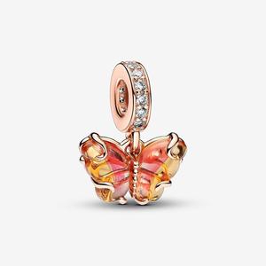 Шарм-подвеска Pandora Pink & Yellow Murano Glass Butterfly, розовое золото