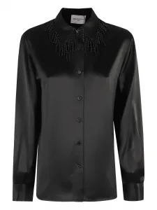 Атласная рубашка с бусинами на воротнике Isabelle Blanche, черный