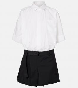 Мини-платье из поплина Sacai, Off White X Black