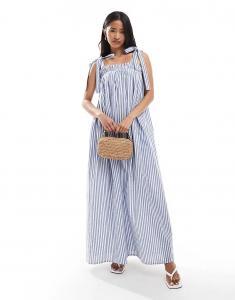 Платье-макси Miss Selfridge из поплина с бретельками в синюю полоску