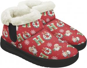 Женские зимние снежные ботинки, теплые ортопедические туфли, кроссовки на липучке с поддержкой свода, мягкие ботиночки для улицы Chririnla, Ho Ho Santa Claus