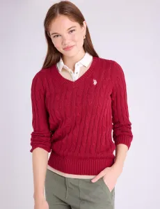 Свитер U.S. Polo Assn Soft Cable V-neck, красный