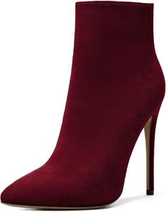 Женские ботильоны SAMMITOP на высоком каблуке-стойке, с боковой молнией, модные ботильоны, зимние туфли 4,5'', Burgundy