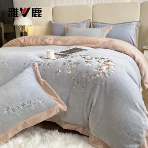 Yalu Комплект постельного белья 4 предмета, простыня 200 см, пододеяльник 220x240 см, молочный вельвет, эвкалипт, серебристо-серый