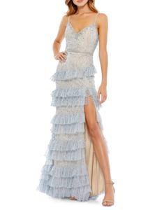 Платье с многоярусными оборками и пайетками Mac Duggal, цвет Powder Blue