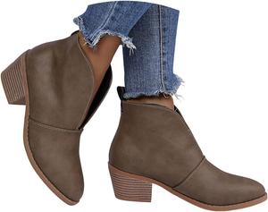 Женские ботильоны с зауженным носком, с молнией сзади, челси, массивный низкий каблук, стильные вестерн-ботильоны Generic, Khaki