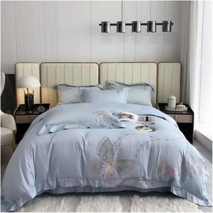 YIZUFU Комплект постельного белья белый розовый пэчворк с вышивкой бабочек из египетского хлопка