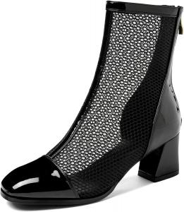 Женские ботфорты Gicoiz Челси с сеткой и квадратным носком лаковые, Black Ankle 2