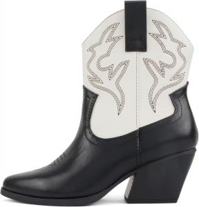 Soda «BLAZING» ~ Женские ботильоны Western с острым носком и низким каблуком (доступна широкая посадка), Black/White Pu