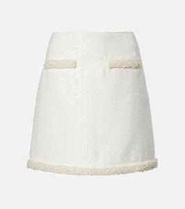 Мини-юбка букле с отделкой искусственным жемчугом Self-Portrait, кремовый