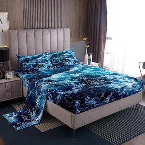 Erosebridal Комплект постельного белья Blue Waves с морским принтом и глубоким карманом, Multi 44