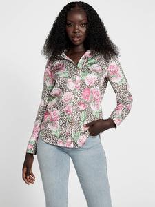Атласная рубашка с принтом Vianca Guess Factory, цвет pink roses multi