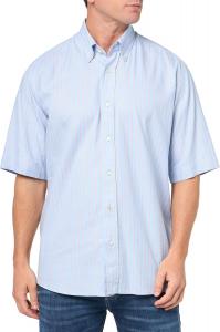 BOSS Мужская свободная хлопковая рубашка с коротким рукавом на пуговицах, Chambray Blue Stripe