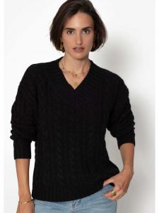SASSYCLASSY Свитер крупной вязки с V-образным вырезом, черный
