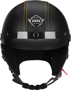 Шлем кожаный Woljay PG109 для скутера, черный / желтый