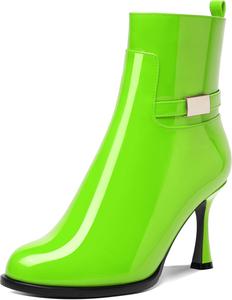 MOVINSTEPS Женские сексуальные лакированные ботильоны с круглыми носками, молнией, для ночного клуба, на высоком каблуке 3,3 дюйма, Lime Green