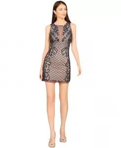 Женское короткое платье для празднования Нового года с бисером и вырезом «Иллюзия» - OUTLET Lara, синий