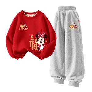 Детский спортивный комплект Casual Sportswear 2 Piece Set Disney, [Thickened and Fleece-Lined]Di Loafers Pony K Red+Di Pony K Gray