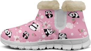 Женские короткие ботинки Howilath Panda с принтом, пушистые зимние сапожки с противоскользящей подошвой, Pink Panda