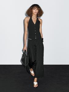 Вязаный жилет с халтер-воротом Massimo Dutti, черный