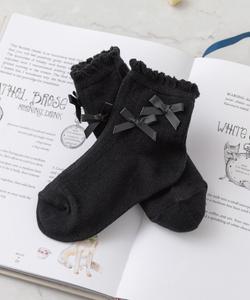 Детские носки для девочек (комплект из 2 пар) (с лентами/оборочками) Panpantutu, цвет Red & Black