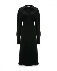 Длинное платье миди с воротником-поло и длинными рукавами Victoria Beckham, черный